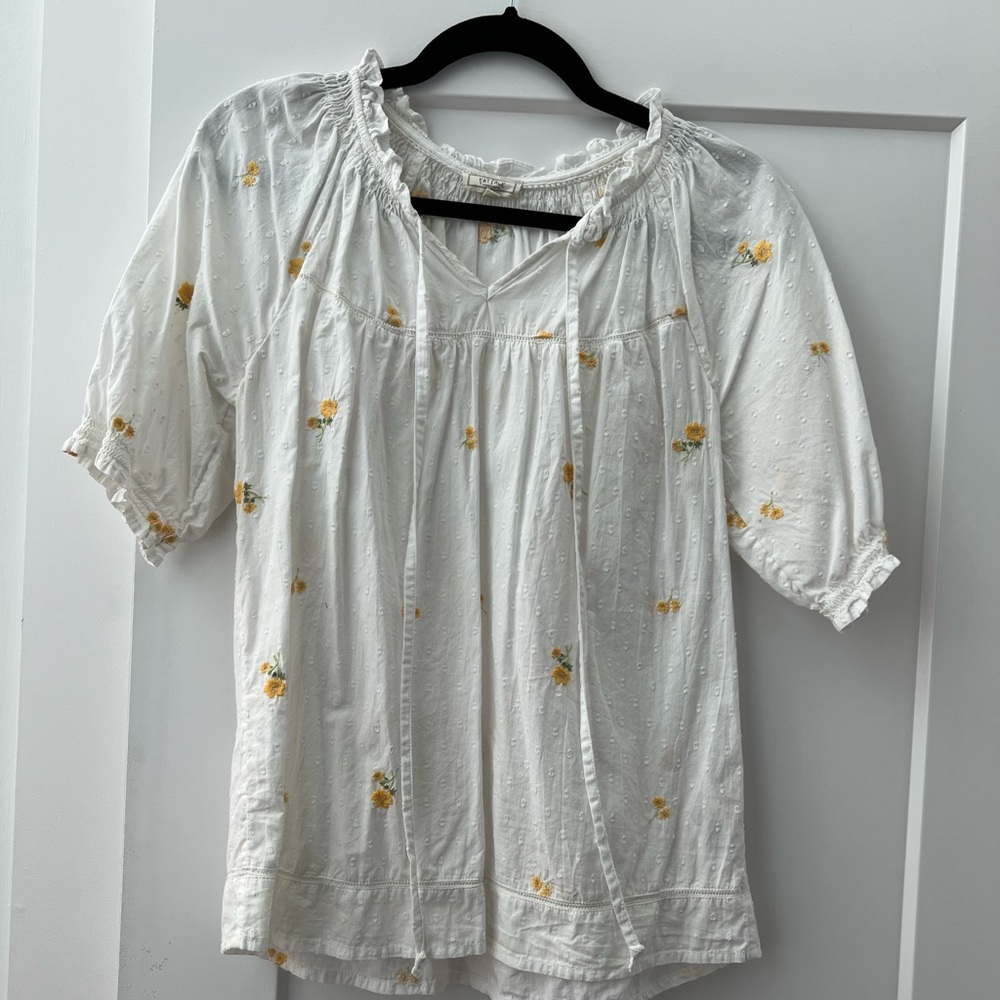 White embroidered blouse with yellow flowers